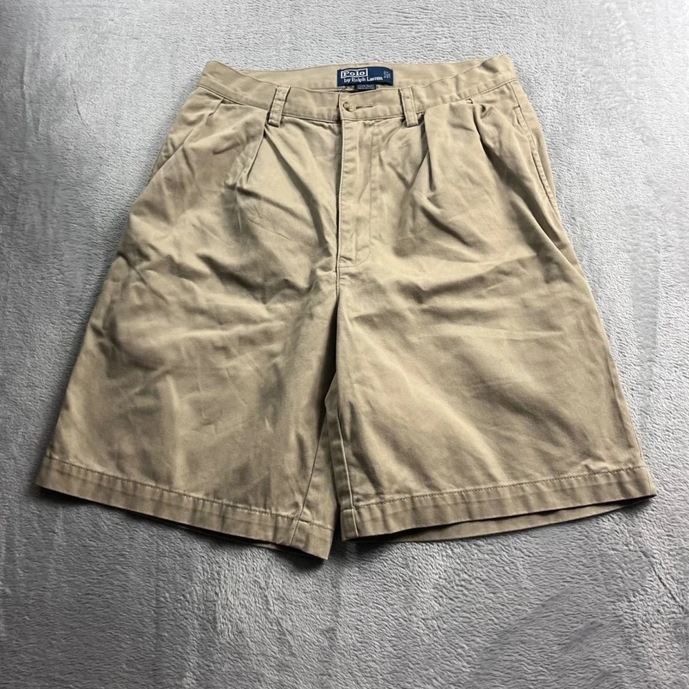 Polo Ralph Lauren Mens 30 Tyler Short Khaki Tan Pleated Chino Cotton Twill